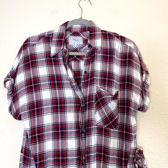 Rails Savannah Short Sleeve Button Down Belted Plaid Flannel Shirt Mini Dress - Picture 3 of 6